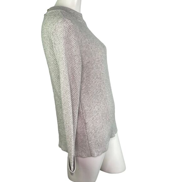 Loft Grey Long Sleeve Cotton Button Crew Neck Knit Sweater Women's Sz L - Picture 3 of 9